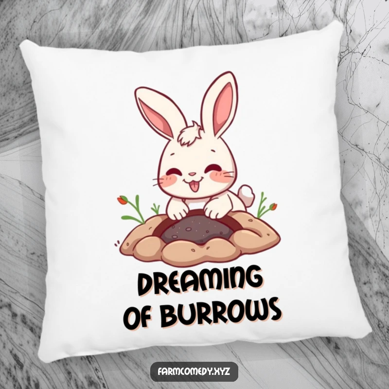 Funny Rabbit Digging Pillow: A playful rabbit digs a hole with a joyful expression, adding comfort and funny charm.