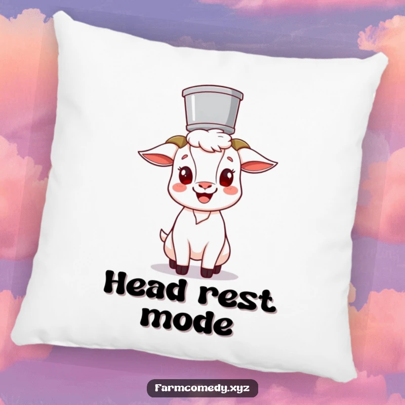 Funny Goat Balancing Bucket Pillow: A cheerful goat character humorously balances a bucket on its head, adding a touch of whimsy and comfort.