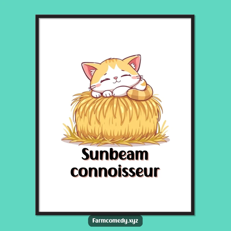 Funny Cat Sunbeam Nap Digital Art: Cozy Feline Decor & Instant Gift