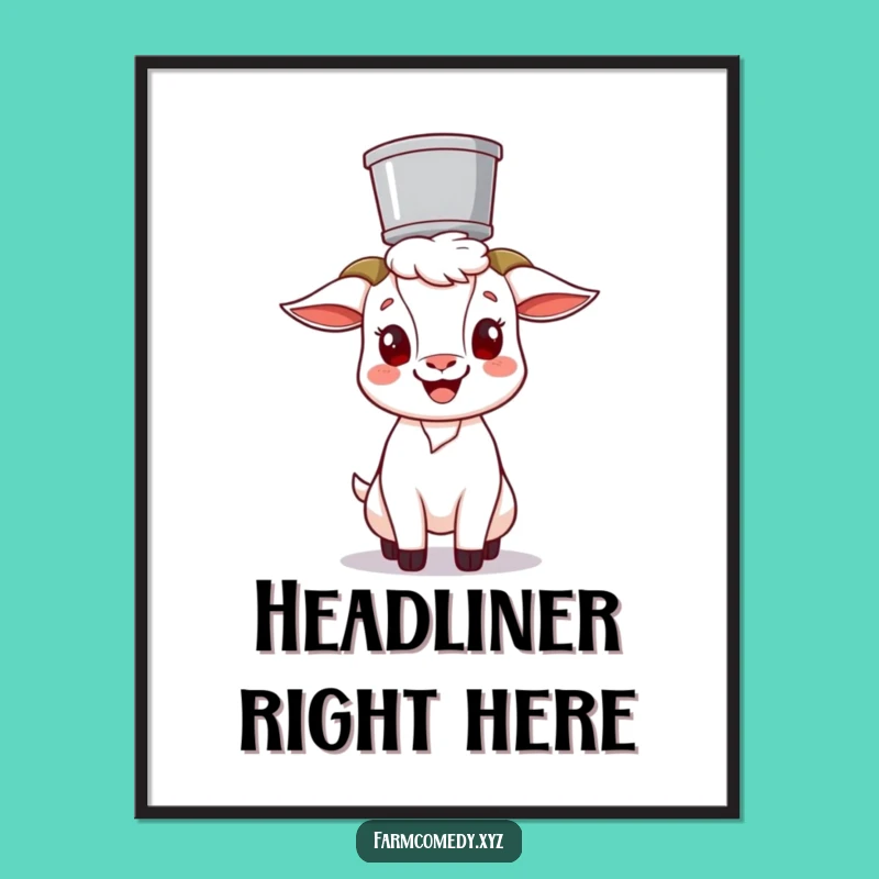 Funny Goat Balancing Bucket Digital Art: Hilarious Farm Animal Decor & Instant Gift