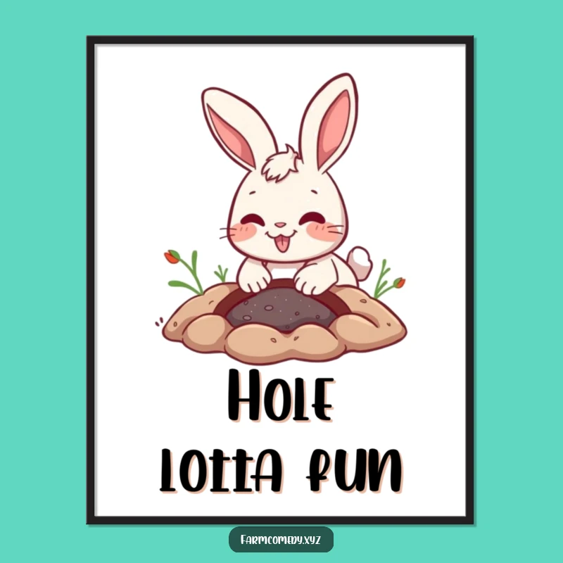Funny Rabbit Digging Digital Art: Joyful Bunny Decor & Instant Gift