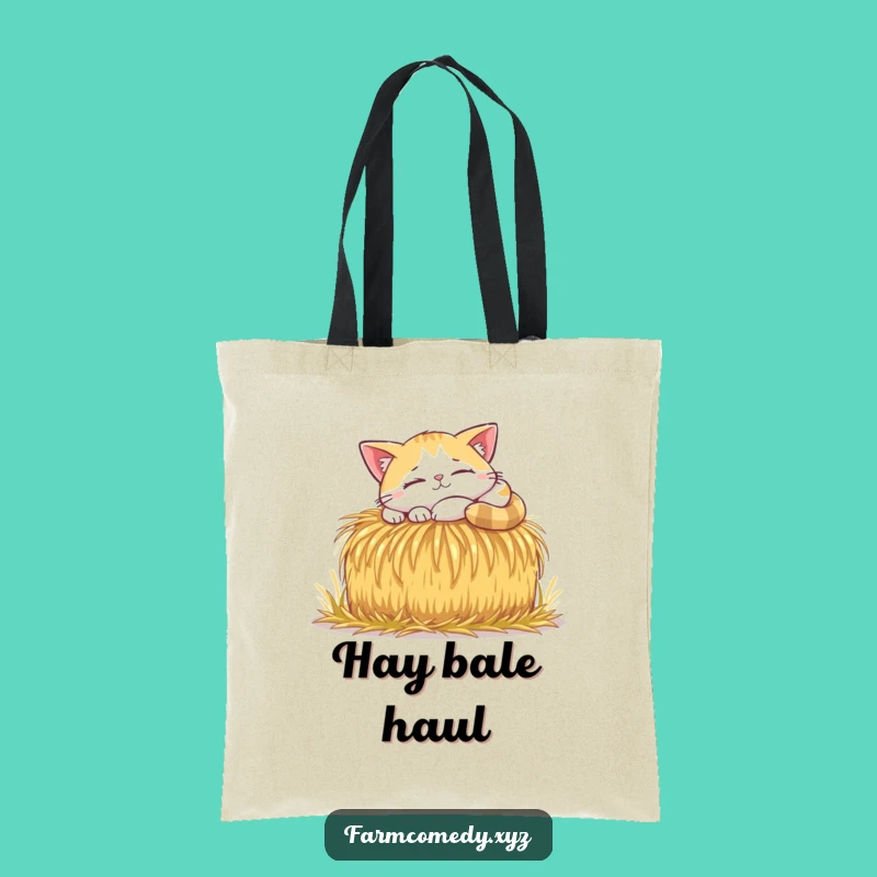 Funny Cat Sunbeam Nap Tote Bag: Cozy Feline Hay Bale Carry-All